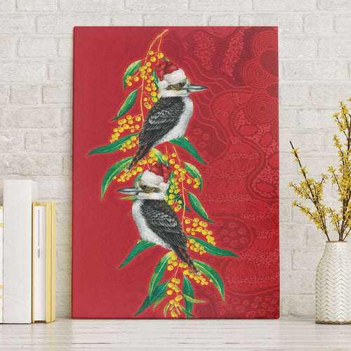 Aussie Kokaburra Golden Wattle Christmas Canvas Wall Art Aboriginal Dots Painting Red Motif - Aussie Hoodie