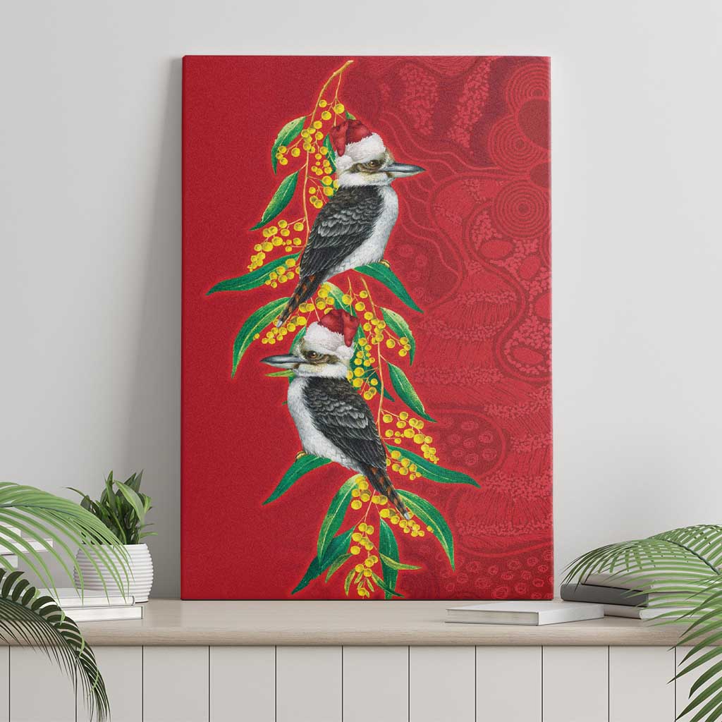 Aussie Kokaburra Golden Wattle Christmas Canvas Wall Art Aboriginal Dots Painting Red Motif - Aussie Hoodie