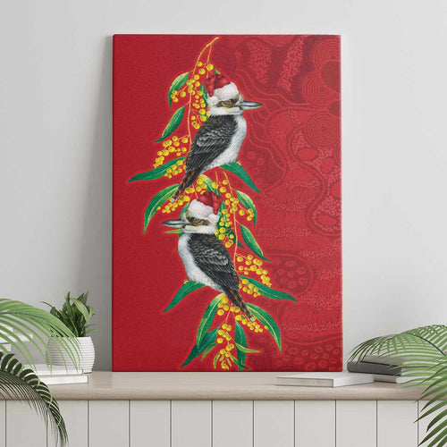 Aussie Kokaburra Golden Wattle Christmas Canvas Wall Art Aboriginal Dots Painting Red Motif - Aussie Hoodie