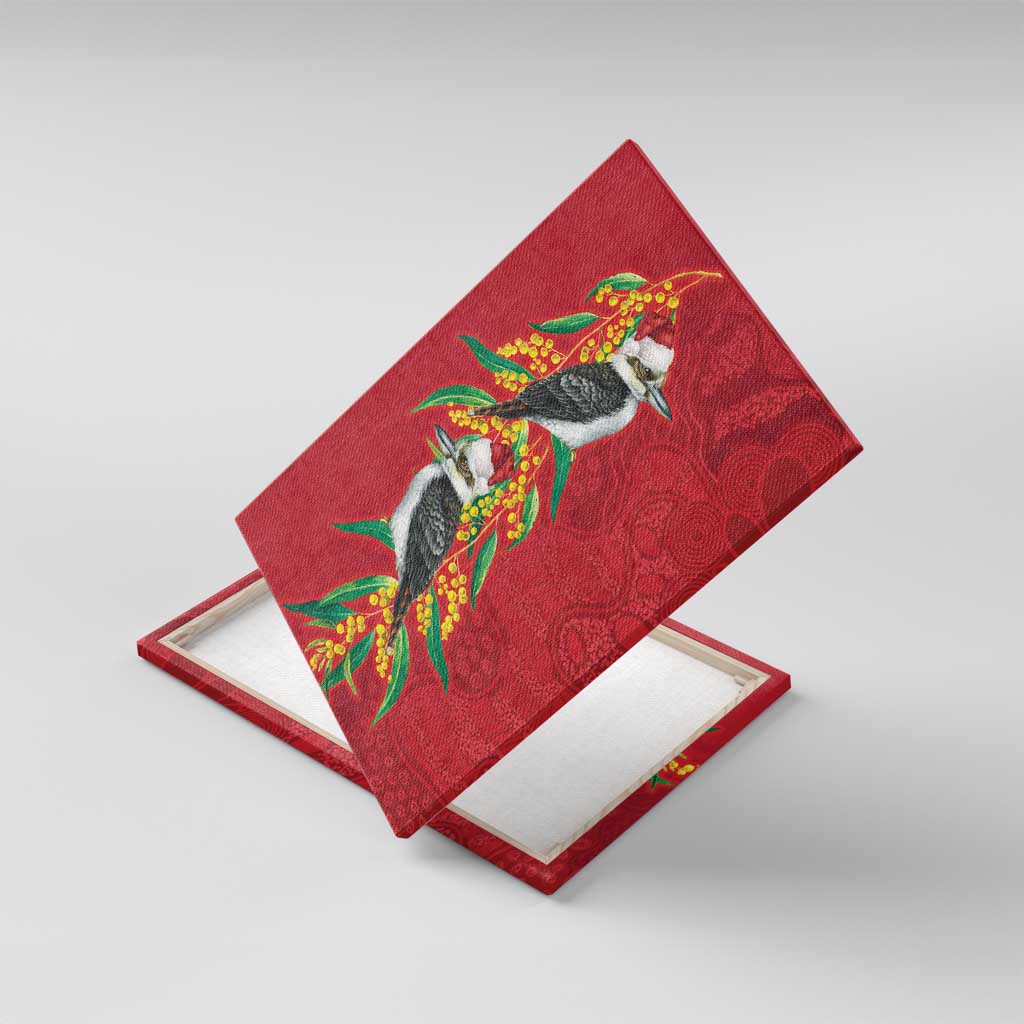 Aussie Kokaburra Golden Wattle Christmas Canvas Wall Art Aboriginal Dots Painting Red Motif - Aussie Hoodie