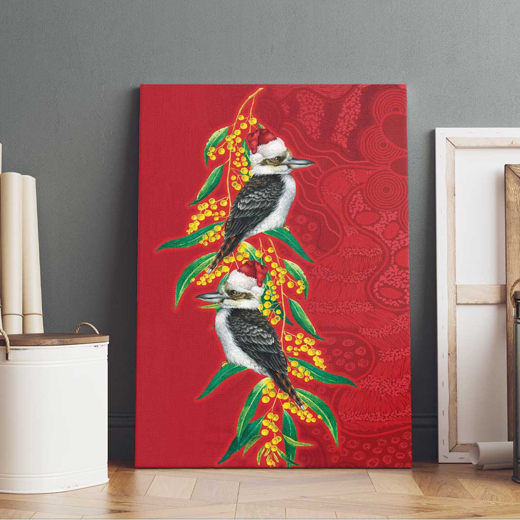 Aussie Kokaburra Golden Wattle Christmas Canvas Wall Art Aboriginal Dots Painting Red Motif - Aussie Hoodie