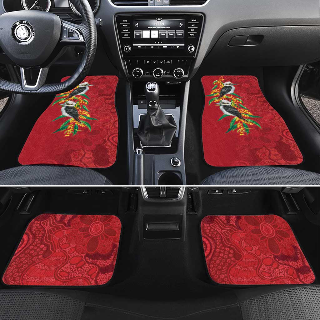 Aussie Kokaburra Golden Wattle Christmas Car Mats Aboriginal Dots Painting Red Motif - Aussie Hoodie