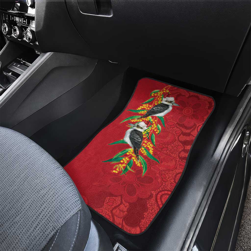 Aussie Kokaburra Golden Wattle Christmas Car Mats Aboriginal Dots Painting Red Motif - Aussie Hoodie