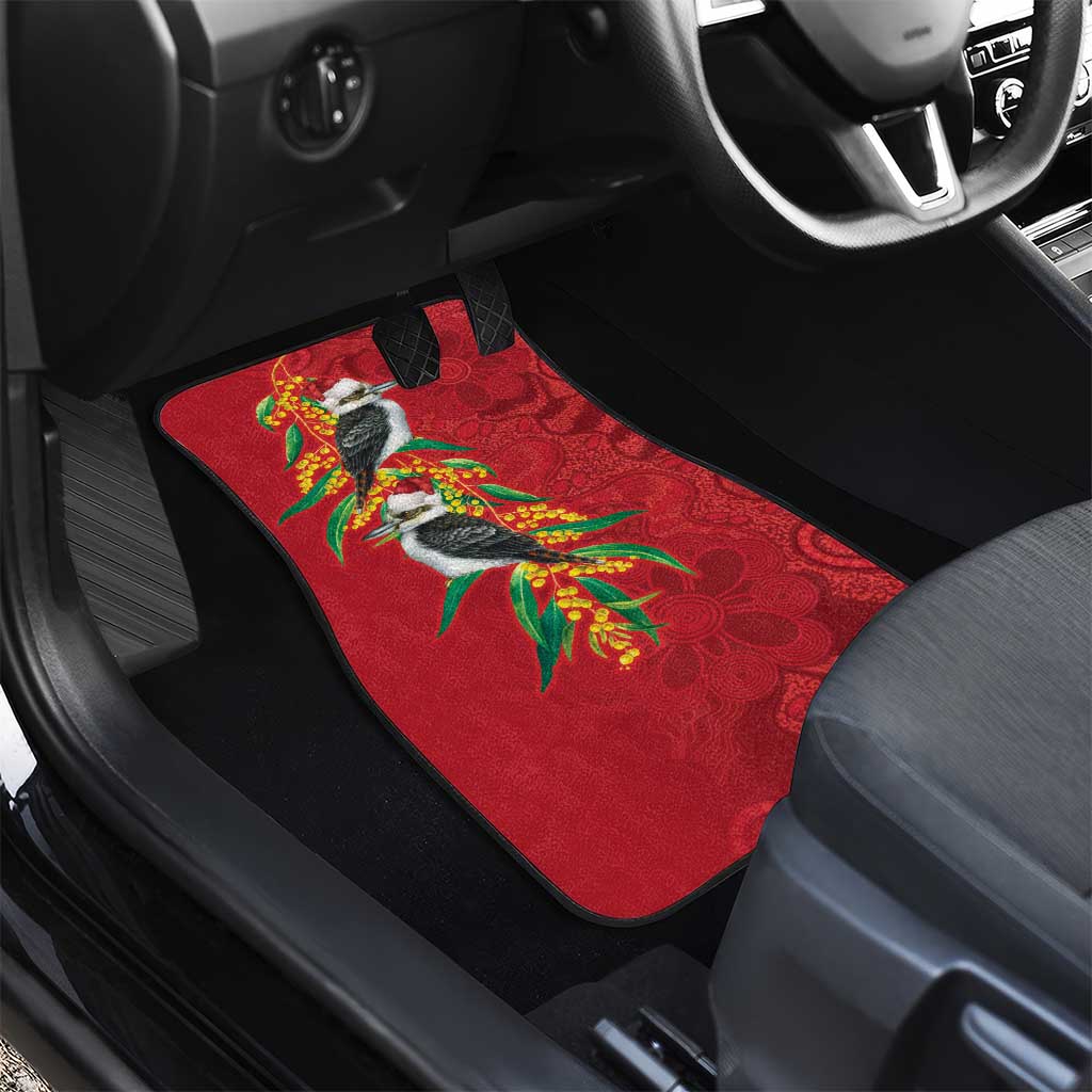 Aussie Kokaburra Golden Wattle Christmas Car Mats Aboriginal Dots Painting Red Motif - Aussie Hoodie