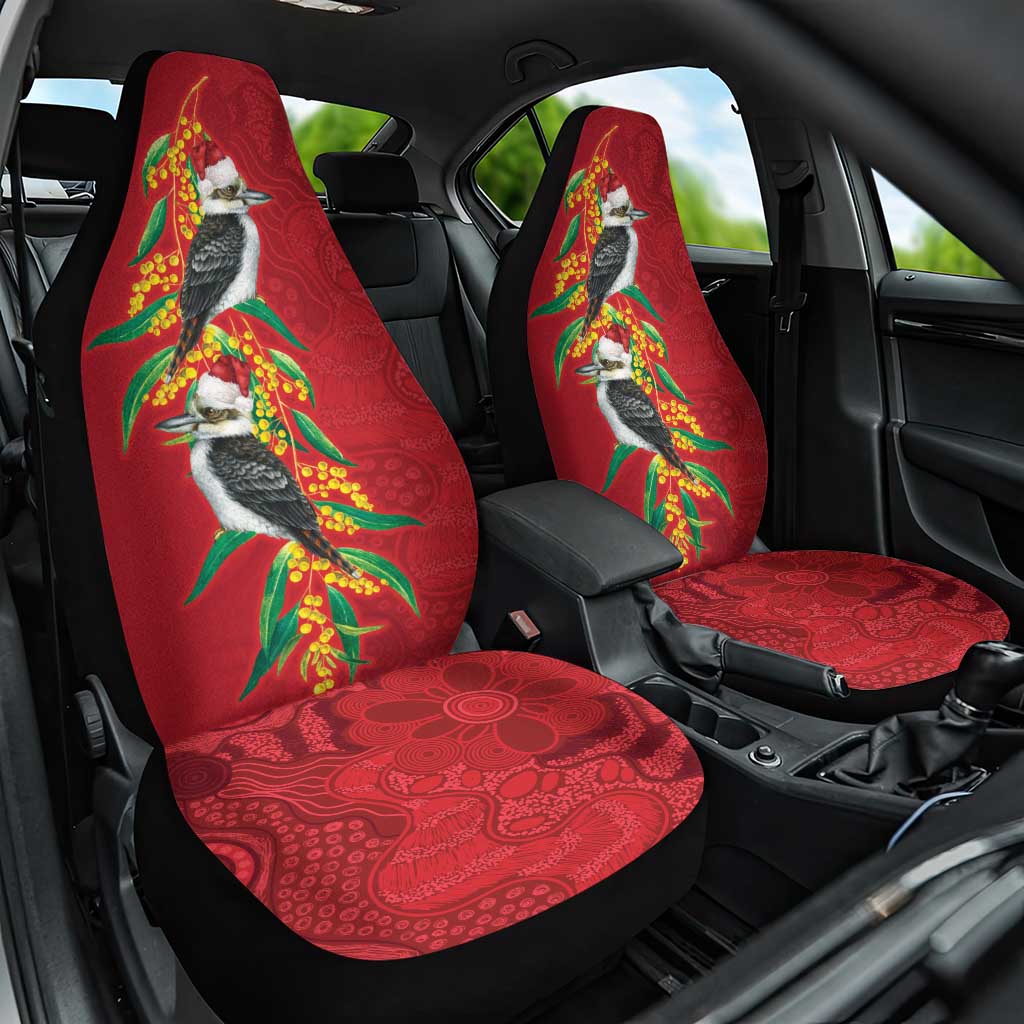 Aussie Kokaburra Golden Wattle Christmas Car Seat Cover Aboriginal Dots Painting Red Motif - Aussie Hoodie