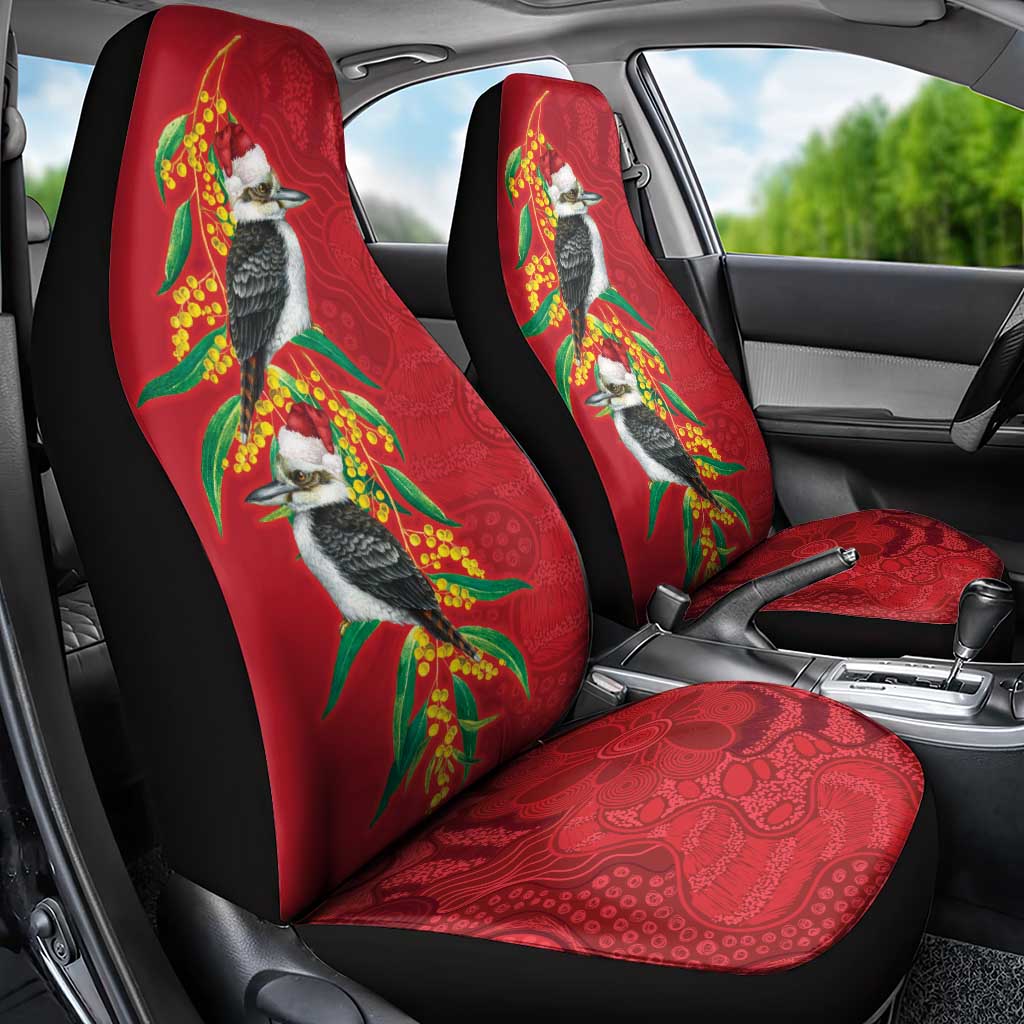 Aussie Kokaburra Golden Wattle Christmas Car Seat Cover Aboriginal Dots Painting Red Motif - Aussie Hoodie