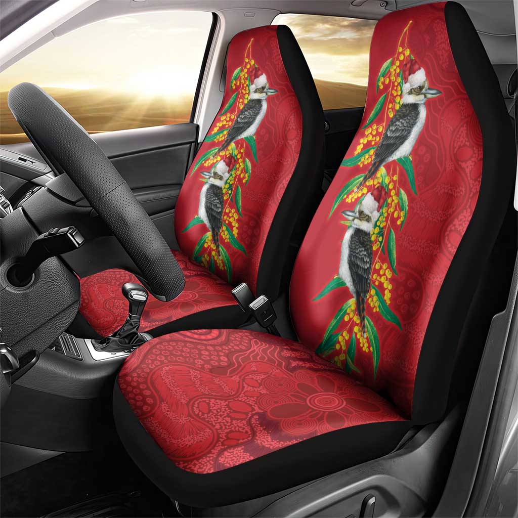 Aussie Kokaburra Golden Wattle Christmas Car Seat Cover Aboriginal Dots Painting Red Motif - Aussie Hoodie