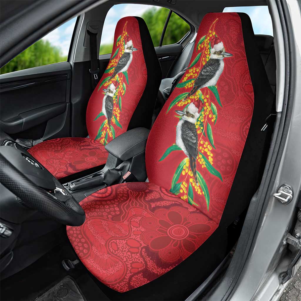 Aussie Kokaburra Golden Wattle Christmas Car Seat Cover Aboriginal Dots Painting Red Motif - Aussie Hoodie