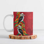 Aussie Kokaburra Golden Wattle Christmas Ceramic Mug Aboriginal Dots Painting Red Motif - Aussie Hoodie