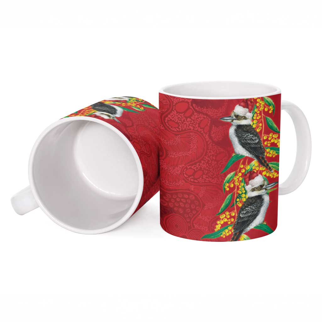 Aussie Kokaburra Golden Wattle Christmas Ceramic Mug Aboriginal Dots Painting Red Motif - Aussie Hoodie