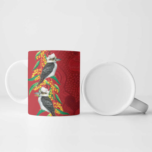 Aussie Kokaburra Golden Wattle Christmas Ceramic Mug Aboriginal Dots Painting Red Motif - Aussie Hoodie