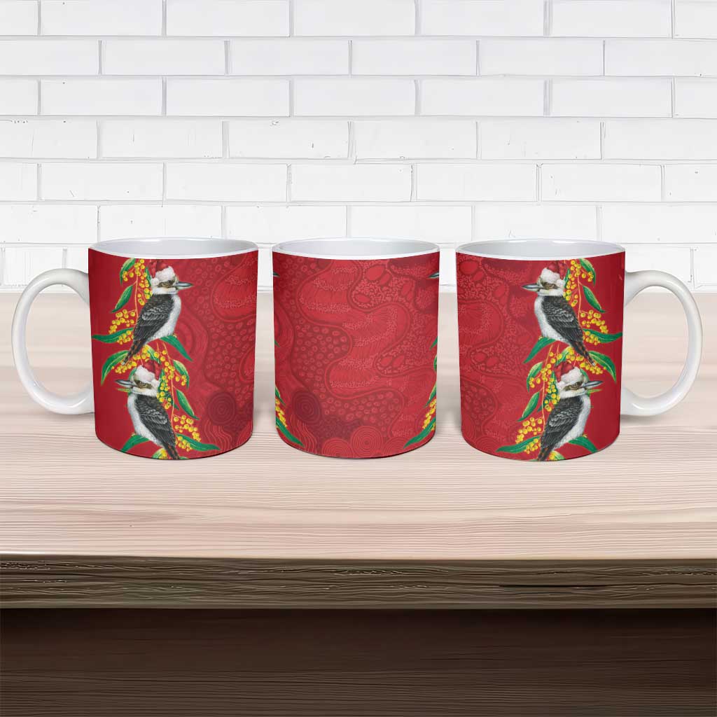 Aussie Kokaburra Golden Wattle Christmas Ceramic Mug Aboriginal Dots Painting Red Motif - Aussie Hoodie
