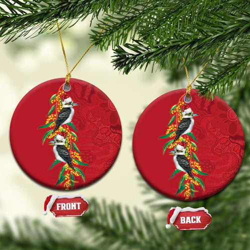 Aussie Kokaburra Golden Wattle Christmas Ceramic Ornament Aboriginal Dots Painting Red Motif - Aussie Hoodie