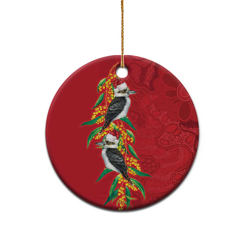 Aussie Kokaburra Golden Wattle Christmas Ceramic Ornament Aboriginal Dots Painting Red Motif - Aussie Hoodie