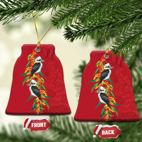 Aussie Kokaburra Golden Wattle Christmas Ceramic Ornament Aboriginal Dots Painting Red Motif - Aussie Hoodie
