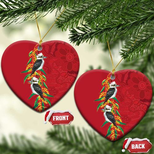 Aussie Kokaburra Golden Wattle Christmas Ceramic Ornament Aboriginal Dots Painting Red Motif - Aussie Hoodie
