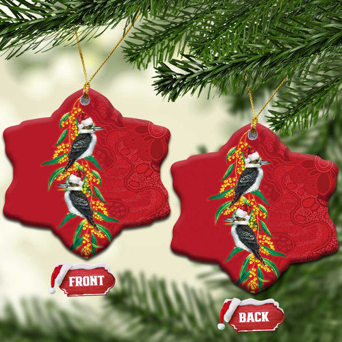 Aussie Kokaburra Golden Wattle Christmas Ceramic Ornament Aboriginal Dots Painting Red Motif - Aussie Hoodie