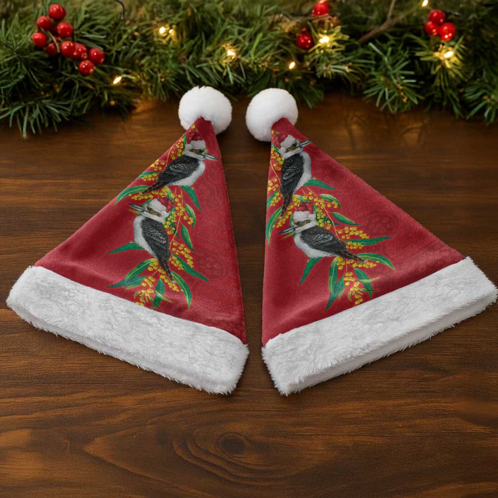Aussie Kokaburra Golden Wattle Christmas Santa Hat Aboriginal Dots Painting Red Motif - Aussie Hoodie
