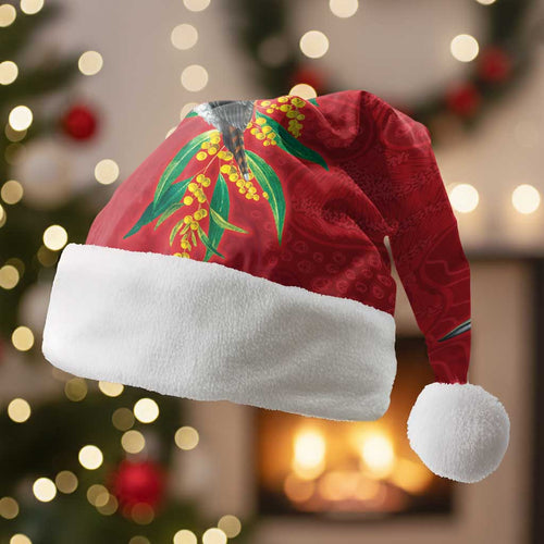 Aussie Kokaburra Golden Wattle Christmas Santa Hat Aboriginal Dots Painting Red Motif - Aussie Hoodie