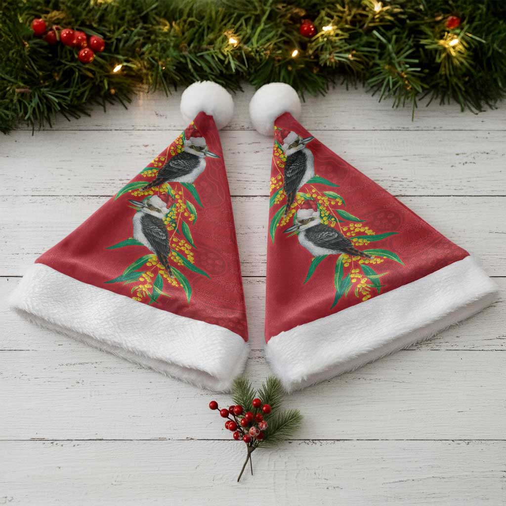 Aussie Kokaburra Golden Wattle Christmas Santa Hat Aboriginal Dots Painting Red Motif - Aussie Hoodie