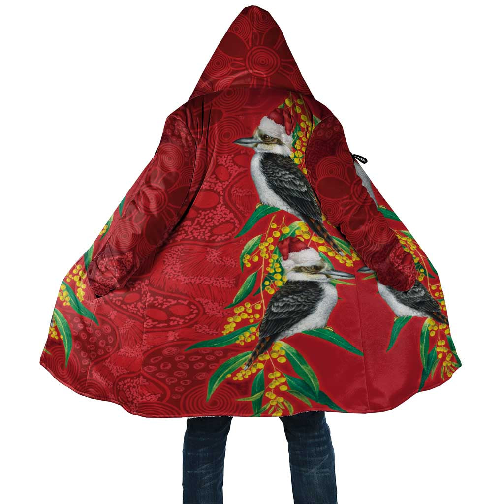 Aussie Kokaburra Golden Wattle Christmas Cloak Aboriginal Dots Painting Red Motif - Aussie Hoodie