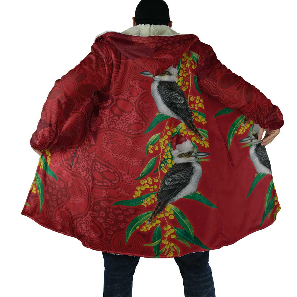 Aussie Kokaburra Golden Wattle Christmas Cloak Aboriginal Dots Painting Red Motif - Aussie Hoodie