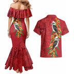 Aussie Kokaburra Golden Wattle Christmas Couples Matching Mermaid Dress and Hawaiian Shirt Aboriginal Dots Painting Red Motif - Aussie Hoodie