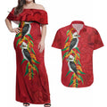 Aussie Kokaburra Golden Wattle Christmas Couples Matching Off Shoulder Maxi Dress and Hawaiian Shirt Aboriginal Dots Painting Red Motif - Aussie Hoodie