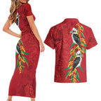 Aussie Kokaburra Golden Wattle Christmas Couples Matching Short Sleeve Bodycon Dress and Hawaiian Shirt Aboriginal Dots Painting Red Motif - Aussie Hoodie