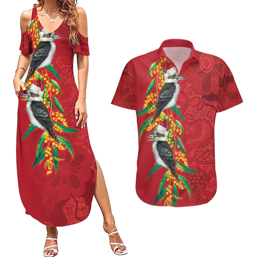 Aussie Kokaburra Golden Wattle Christmas Couples Matching Summer Maxi Dress and Hawaiian Shirt Aboriginal Dots Painting Red Motif - Aussie Hoodie