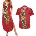 Aussie Kokaburra Golden Wattle Christmas Couples Matching Summer Maxi Dress and Hawaiian Shirt Aboriginal Dots Painting Red Motif - Aussie Hoodie