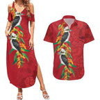 Aussie Kokaburra Golden Wattle Christmas Couples Matching Summer Maxi Dress and Hawaiian Shirt Aboriginal Dots Painting Red Motif - Aussie Hoodie