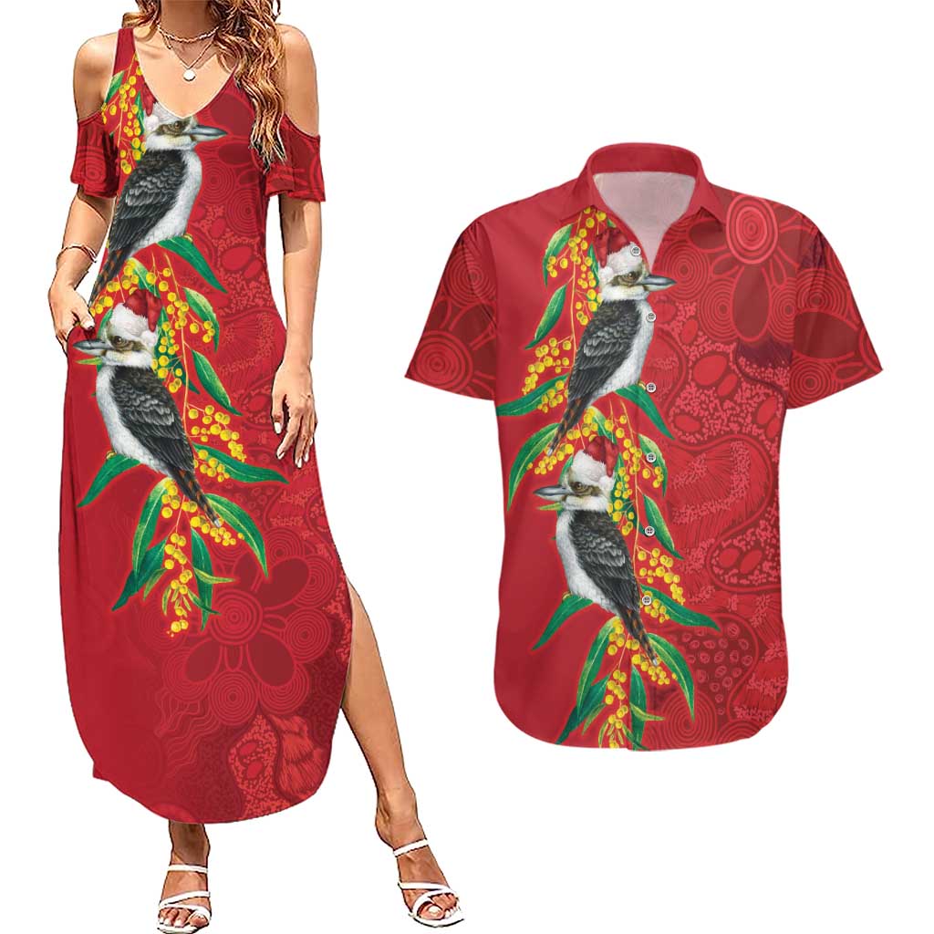 Aussie Kokaburra Golden Wattle Christmas Couples Matching Summer Maxi Dress and Hawaiian Shirt Aboriginal Dots Painting Red Motif - Aussie Hoodie