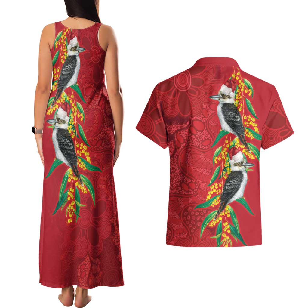 Aussie Kokaburra Golden Wattle Christmas Couples Matching Tank Maxi Dress and Hawaiian Shirt Aboriginal Dots Painting Red Motif - Aussie Hoodie