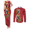 Aussie Kokaburra Golden Wattle Christmas Couples Matching Tank Maxi Dress and Long Sleeve Button Shirt Aboriginal Dots Painting Red Motif - Aussie Hoodie