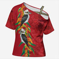 Aussie Kokaburra Golden Wattle Christmas Cross Shoulder Shirt Aboriginal Dots Painting Red Motif - Aussie Hoodie