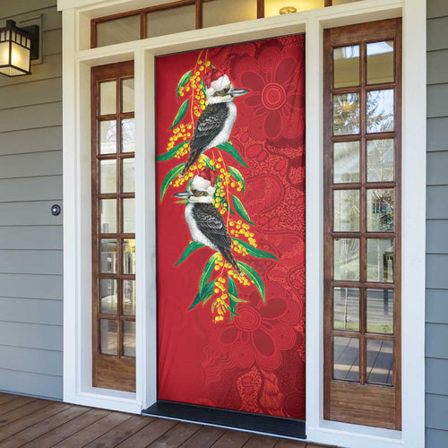 Aussie Kokaburra Golden Wattle Christmas Door Cover Aboriginal Dots Painting Red Motif - Aussie Hoodie