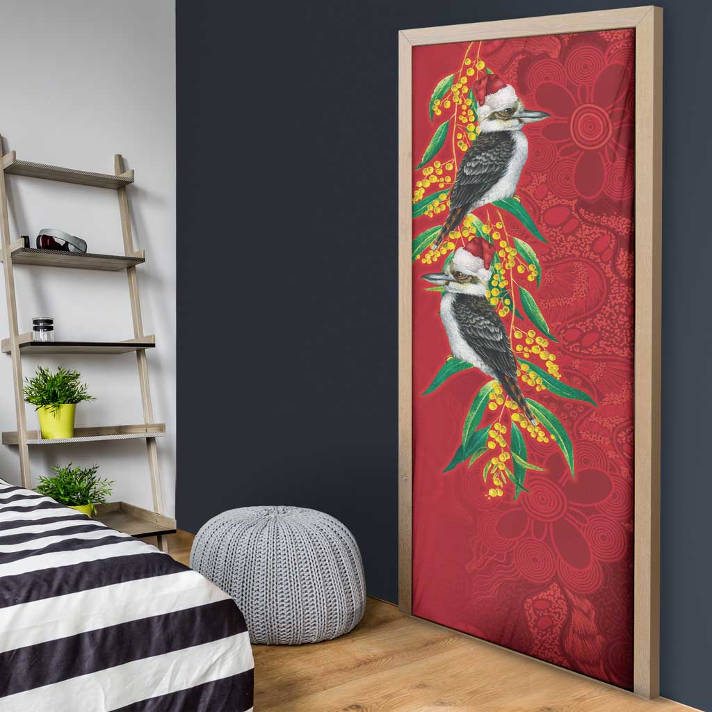 Aussie Kokaburra Golden Wattle Christmas Door Cover Aboriginal Dots Painting Red Motif - Aussie Hoodie