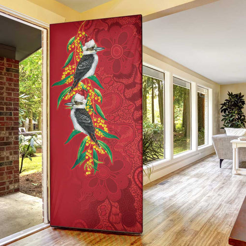 Aussie Kokaburra Golden Wattle Christmas Door Cover Aboriginal Dots Painting Red Motif - Aussie Hoodie