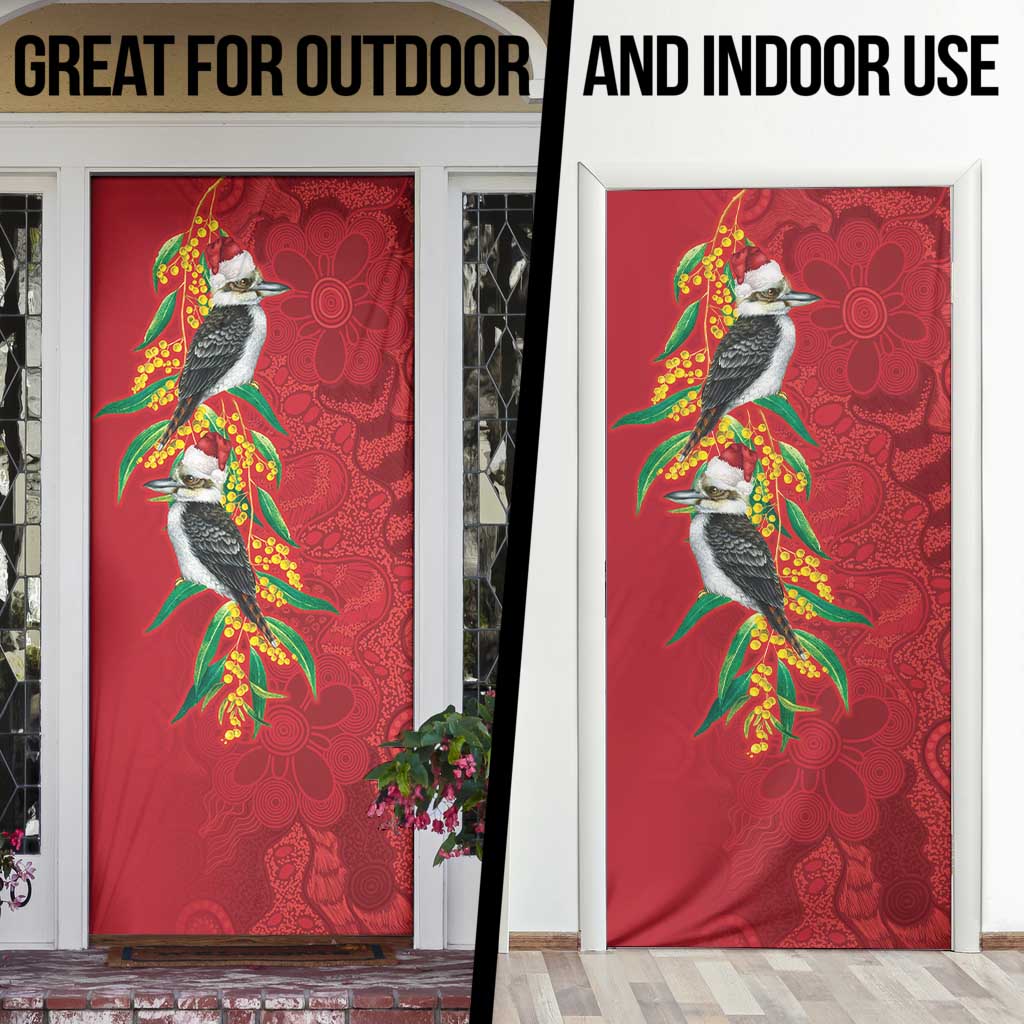 Aussie Kokaburra Golden Wattle Christmas Door Cover Aboriginal Dots Painting Red Motif - Aussie Hoodie