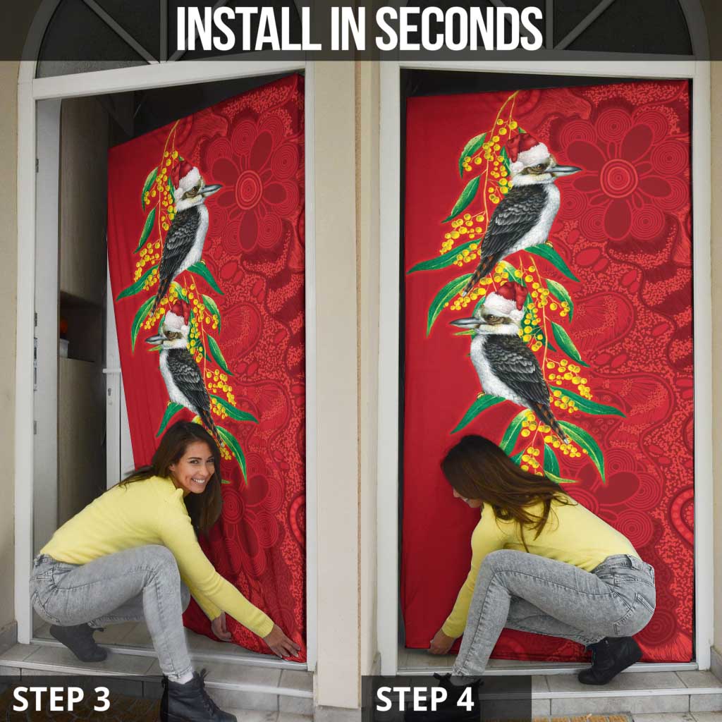 Aussie Kokaburra Golden Wattle Christmas Door Cover Aboriginal Dots Painting Red Motif - Aussie Hoodie