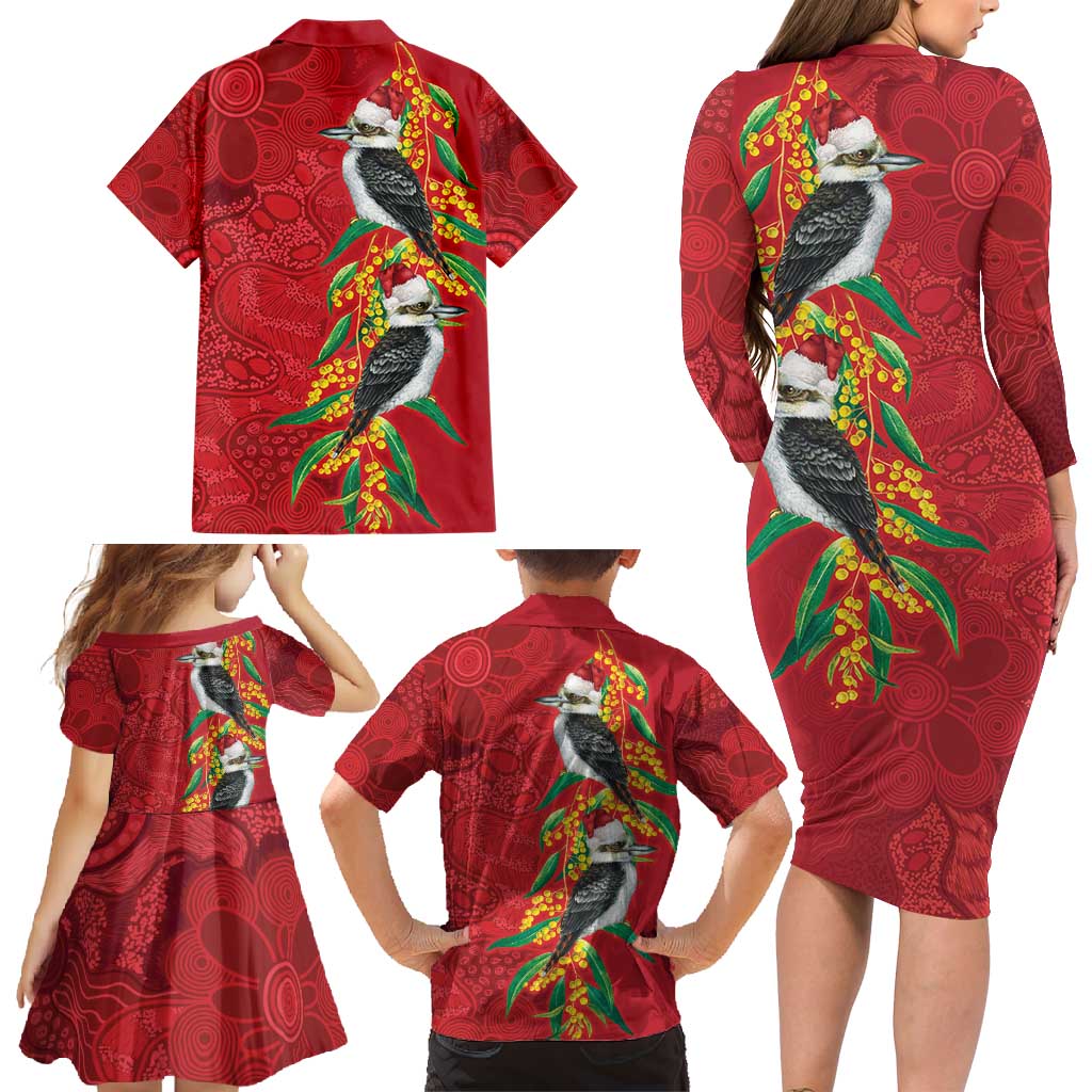 Aussie Kokaburra Golden Wattle Christmas Family Matching Long Sleeve Bodycon Dress and Hawaiian Shirt Aboriginal Dots Painting Red Motif - Aussie Hoodie