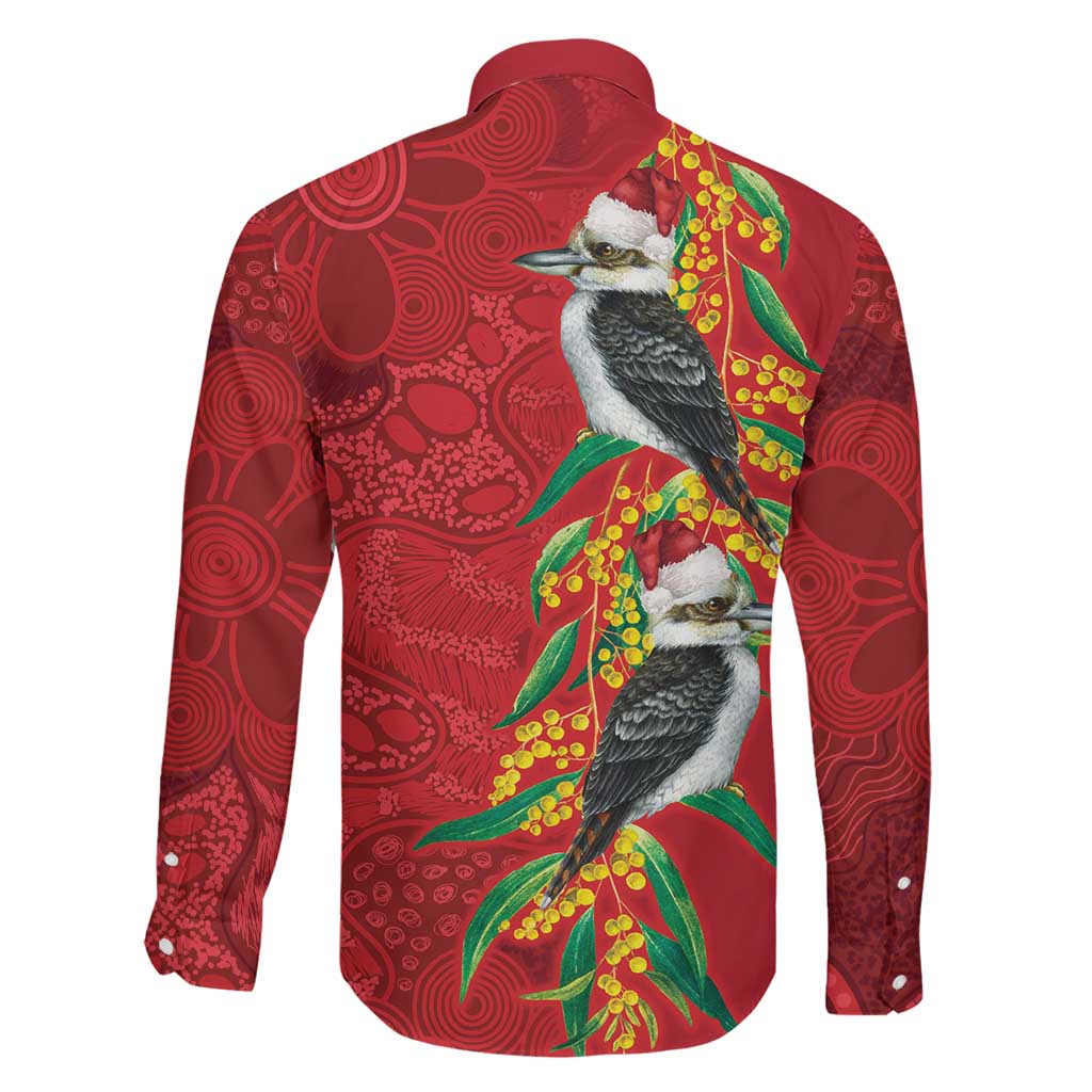Aussie Kokaburra Golden Wattle Christmas Family Matching Long Sleeve Bodycon Dress and Hawaiian Shirt Aboriginal Dots Painting Red Motif - Aussie Hoodie