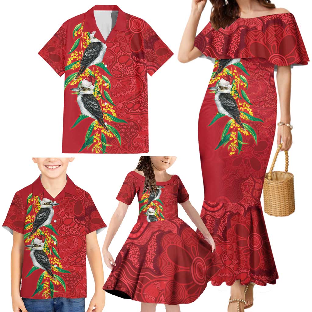 Aussie Kokaburra Golden Wattle Christmas Family Matching Mermaid Dress and Hawaiian Shirt Aboriginal Dots Painting Red Motif - Aussie Hoodie