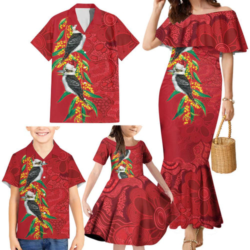 Aussie Kokaburra Golden Wattle Christmas Family Matching Mermaid Dress and Hawaiian Shirt Aboriginal Dots Painting Red Motif - Aussie Hoodie