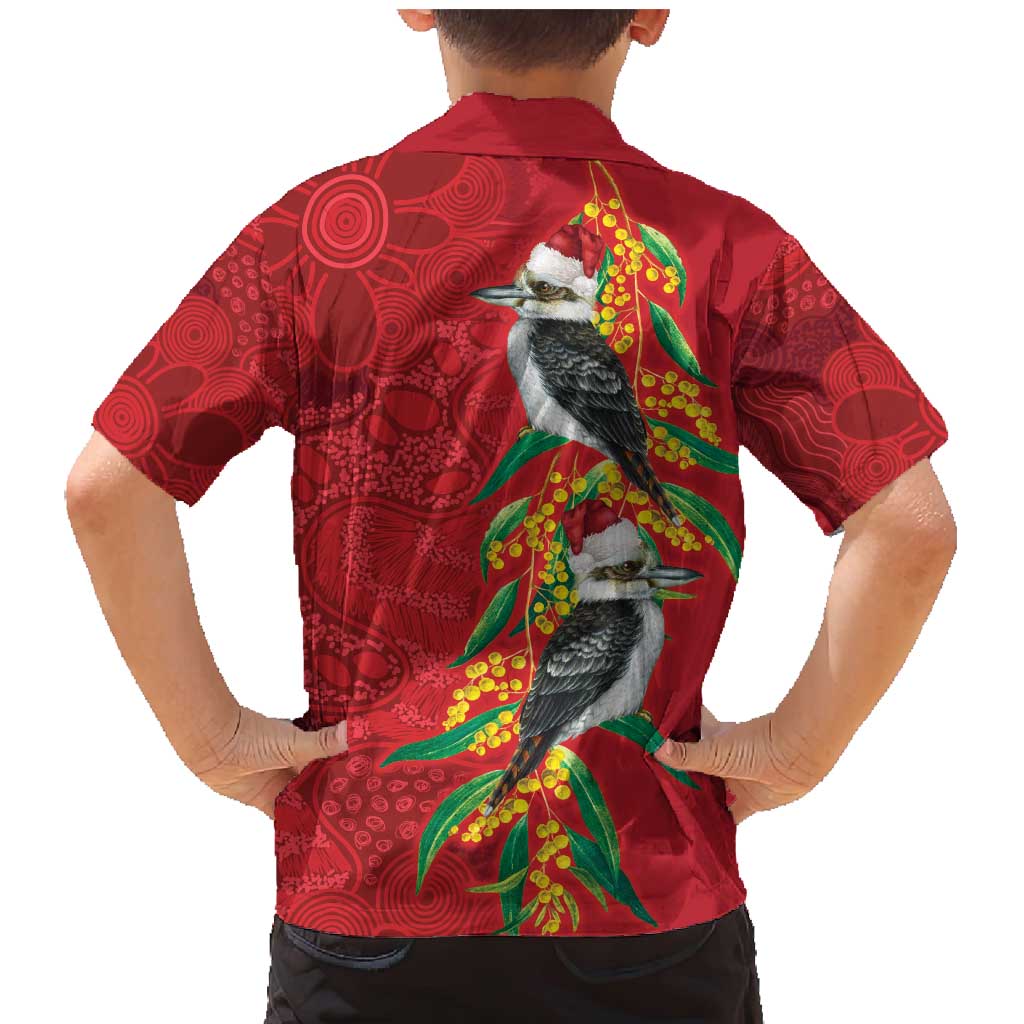 Aussie Kokaburra Golden Wattle Christmas Family Matching Mermaid Dress and Hawaiian Shirt Aboriginal Dots Painting Red Motif - Aussie Hoodie