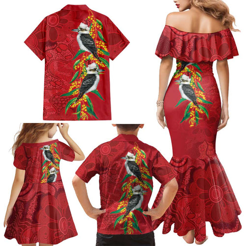 Aussie Kokaburra Golden Wattle Christmas Family Matching Mermaid Dress and Hawaiian Shirt Aboriginal Dots Painting Red Motif - Aussie Hoodie
