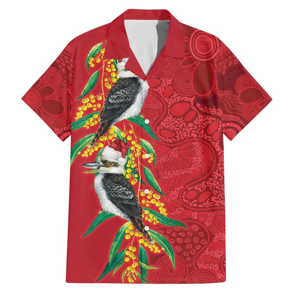 Aussie Kokaburra Golden Wattle Christmas Family Matching Mermaid Dress and Hawaiian Shirt Aboriginal Dots Painting Red Motif - Aussie Hoodie