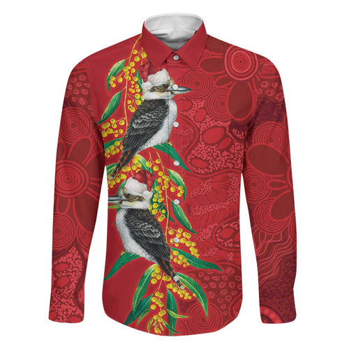 Aussie Kokaburra Golden Wattle Christmas Family Matching Mermaid Dress and Hawaiian Shirt Aboriginal Dots Painting Red Motif - Aussie Hoodie