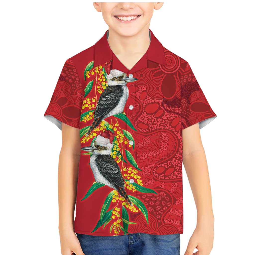 Aussie Kokaburra Golden Wattle Christmas Family Matching Mermaid Dress and Hawaiian Shirt Aboriginal Dots Painting Red Motif - Aussie Hoodie
